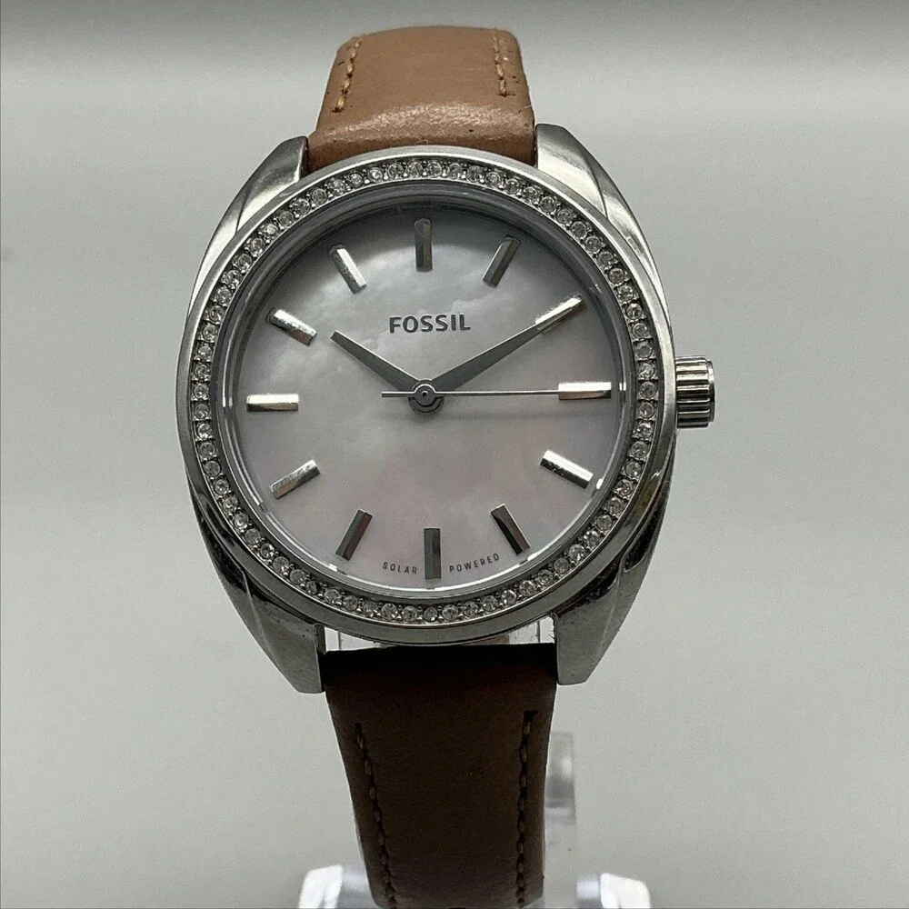 Fossil BQ3714 Womens Watch 34mm White Dial Brown Leather Solar Powered